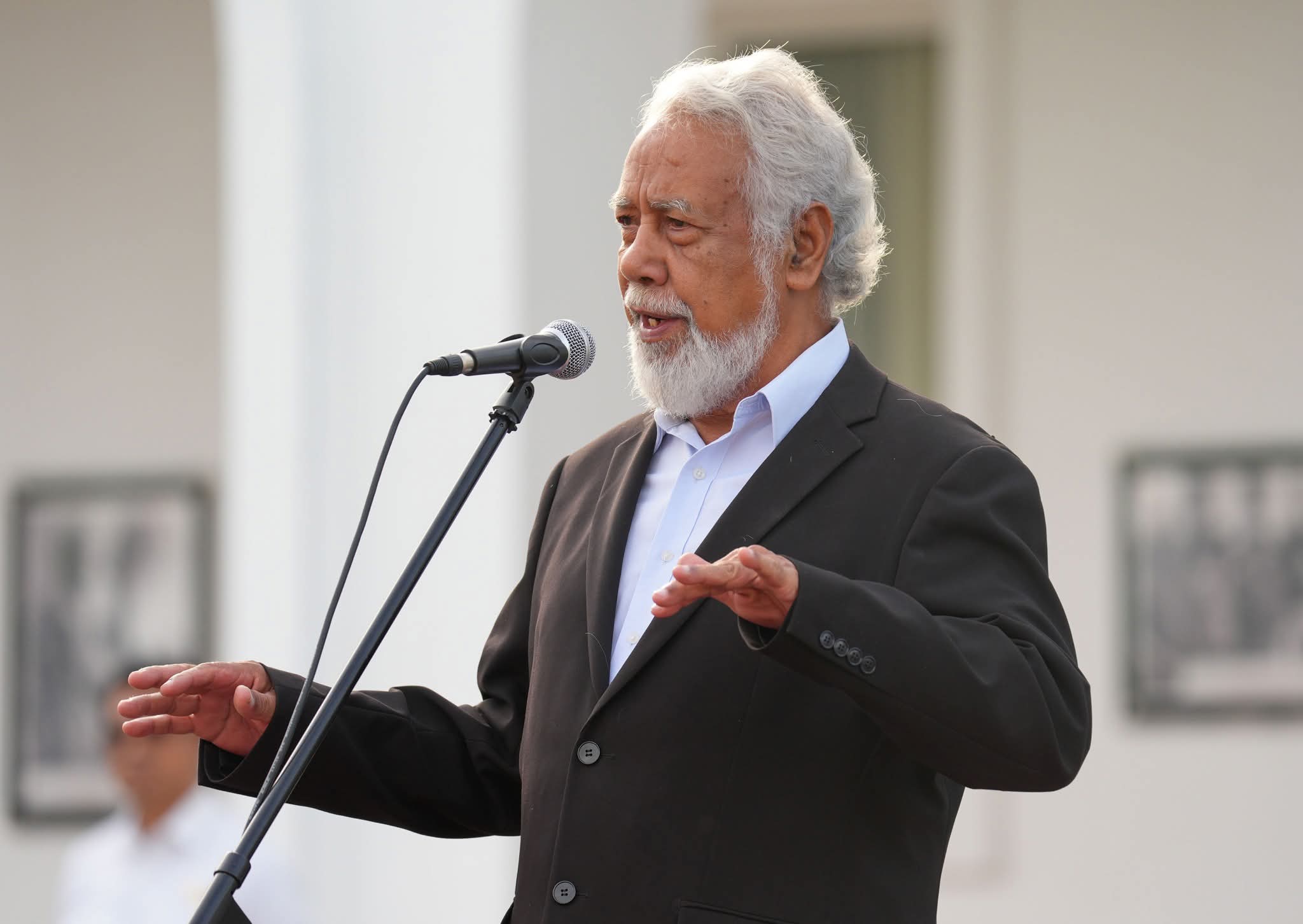 Imajen (Mídia Gabinete Primeiru-Ministru) - Primeiru-Ministru Kay Rala Xanana Gusmão halo intervensaun iha semana dahuluk serimónia hasae Bandeira fulan-Janeiru tinan 2025, iha Palásiu Governu, Dili